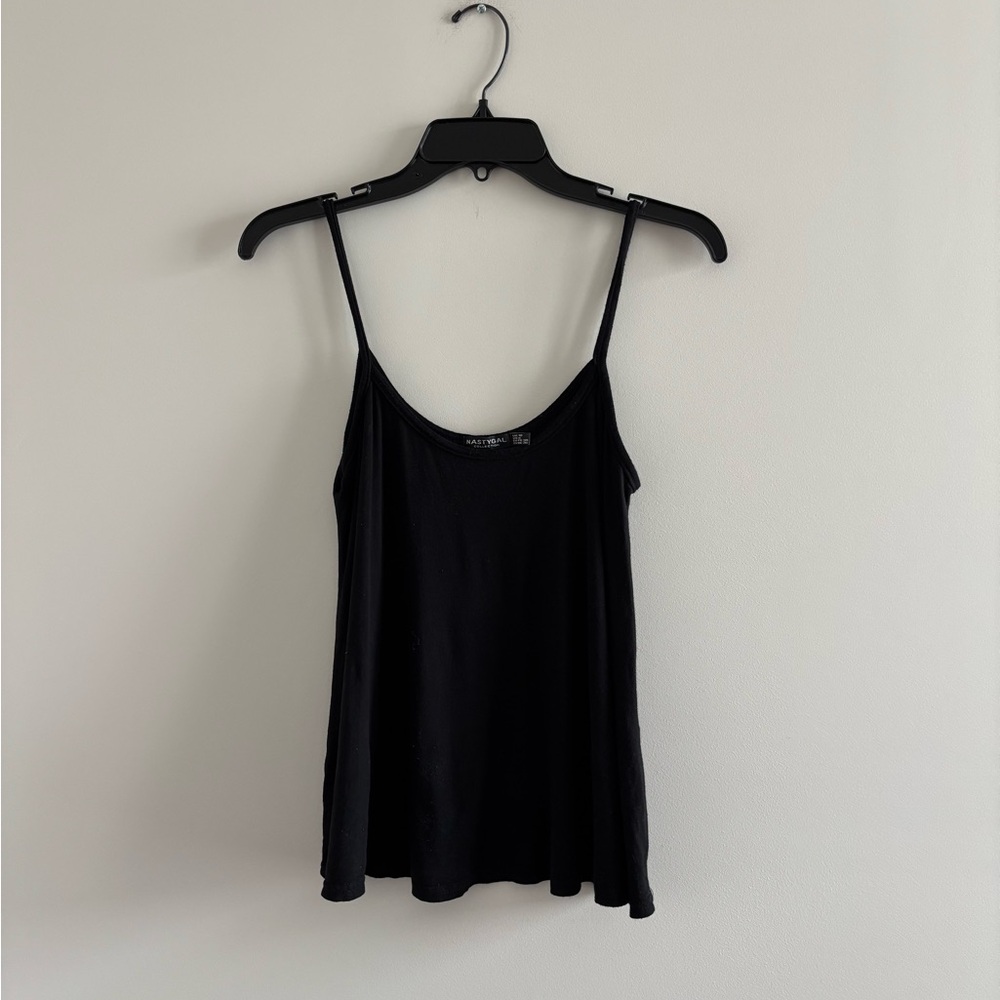 Nasty Gal Camisole Tank Top Black Flounce Knit Base Layer Womens 6 Whimsigoth